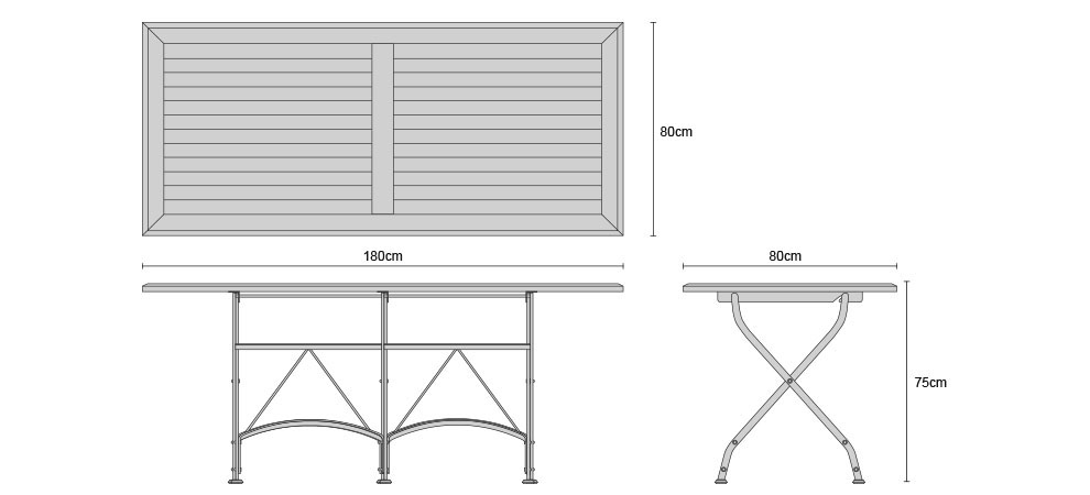 Rectangular 1.8m Bistro Table - Dimensions